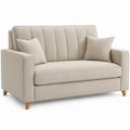 Beige 2-zitsbank met polyester bekleding en houten poten, 158 x 86 x 88 cm