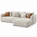 Crèmekleurige bouclé hoekbank met chaise longue rechts, 300 x 170 x 85 cm