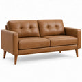 2-zitsbank 160 x 85 x 86 cm van cognackleurig PU-kunstleer met rubberhouten poten