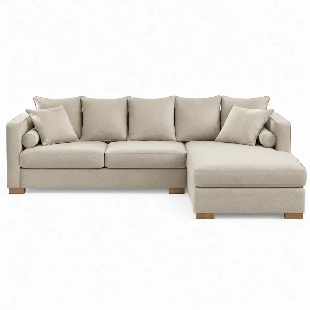 Beige hoekbank met chaise longue rechts 280 x 160 x 85 cm van polyester