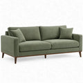 Olijfgroene 3-zitsbank van polyester met donkerbruine rubberhouten poten, 210 x 90 x 85 cm