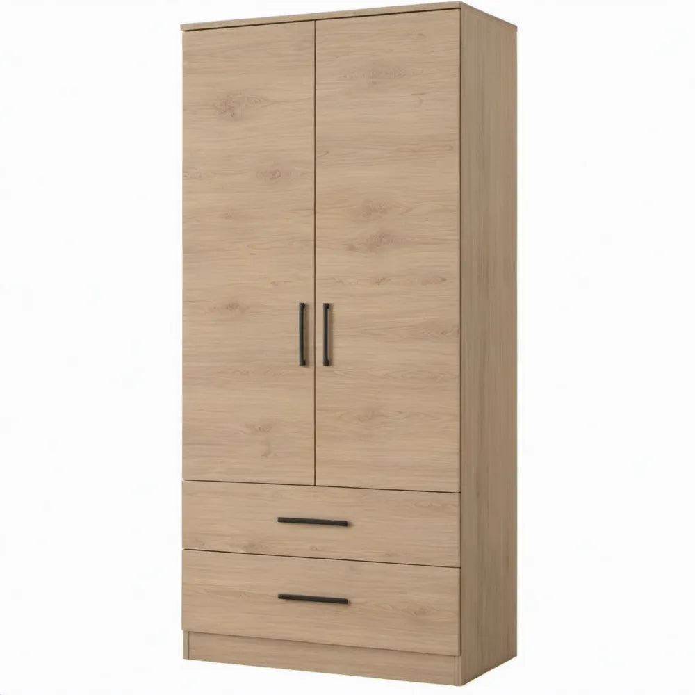 Eikenkleurige kast met 2 deuren en 2 lades, 80 x 52 x 200 cm