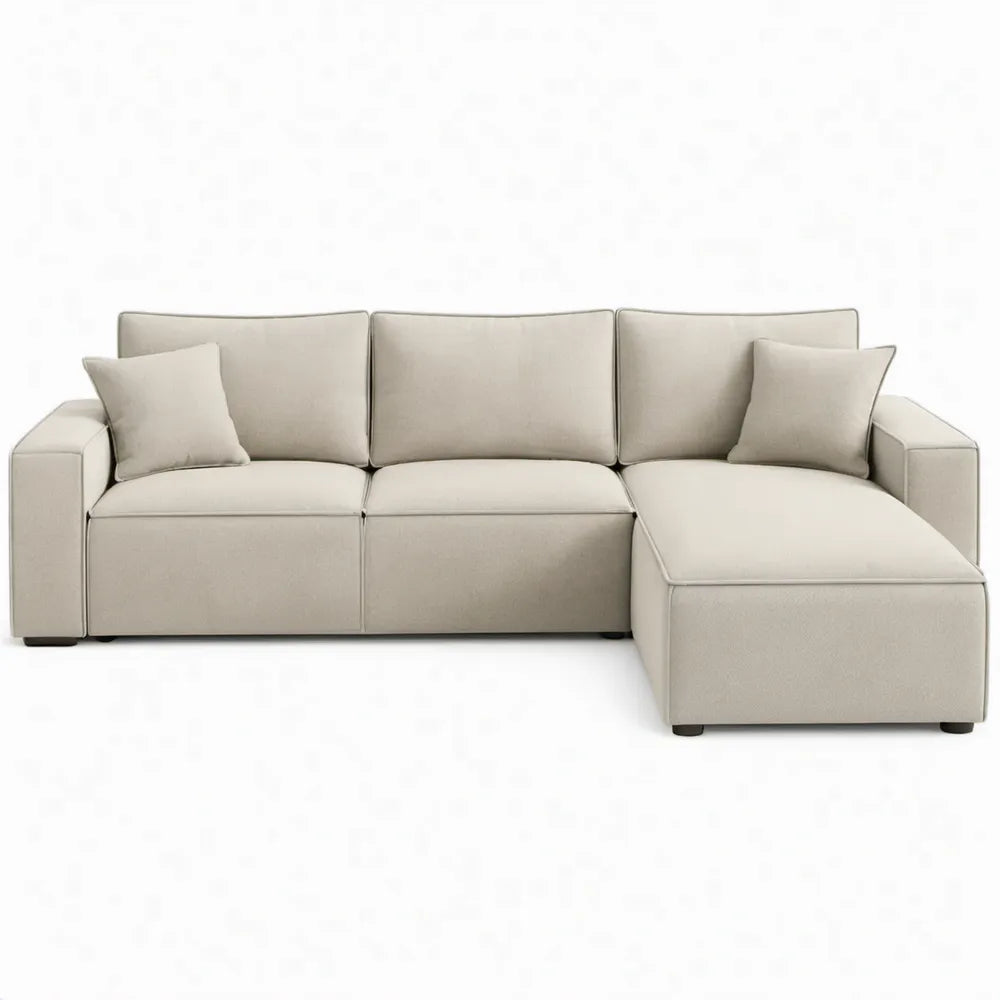 Beige L-vormige 3-zits hoekbank met chaise longue rechts, 280 x 160 cm