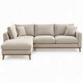 Beige chaise longue links van polyester met houten poten, 250 x 160 x 85 cm