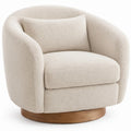 Draaibare bouclé loungestoel crème met walnootbruine plint, 78 x 76 x 75 cm