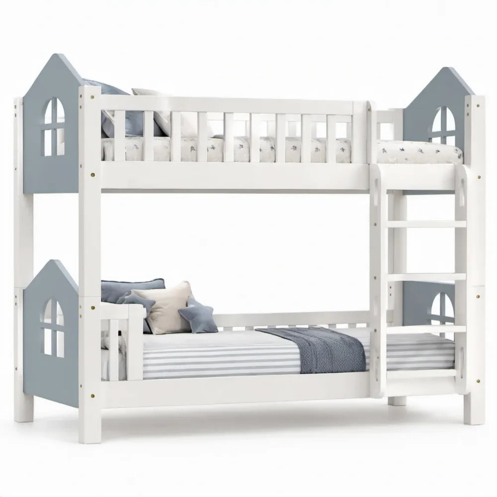 Kinderstapelbed 90 x 200 cm van massief grenenhout - Wit/Grijs