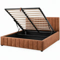 Opbergbed 160 x 200 cm Bruin met Zwart Stalen Frame en Hydraulische Lift