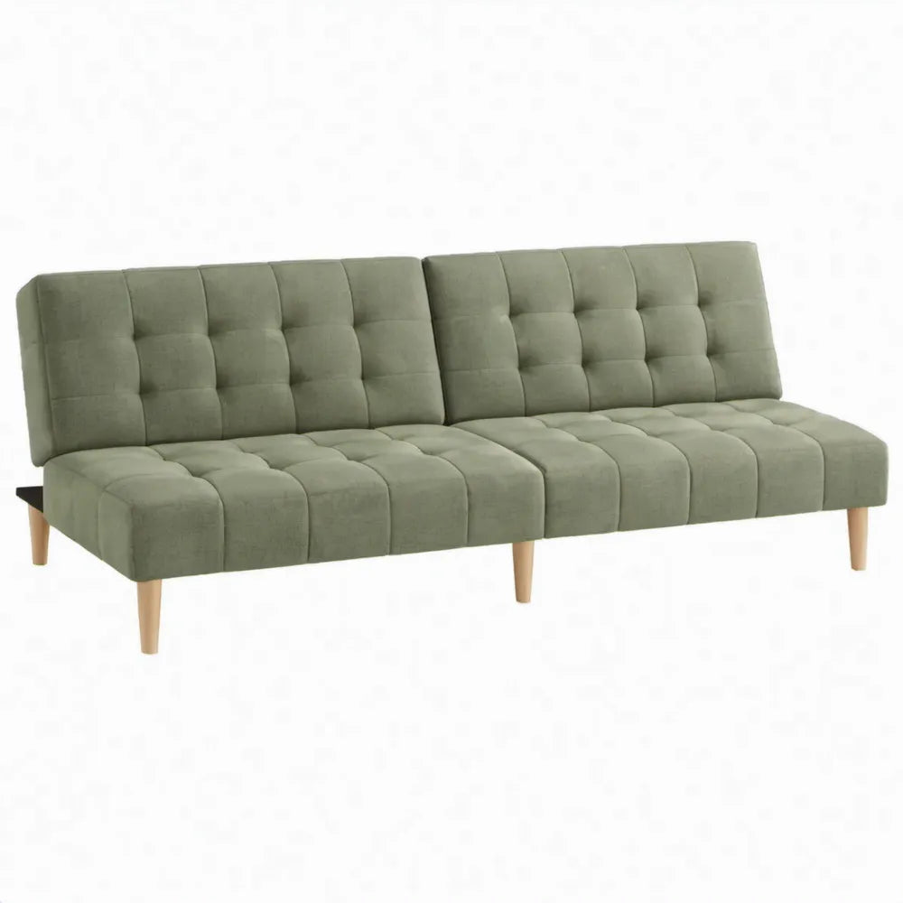 Olijfgroene 3-zitsbank van polyesterfluweel met rubberhouten poten, 180 x 80 x 78 cm
