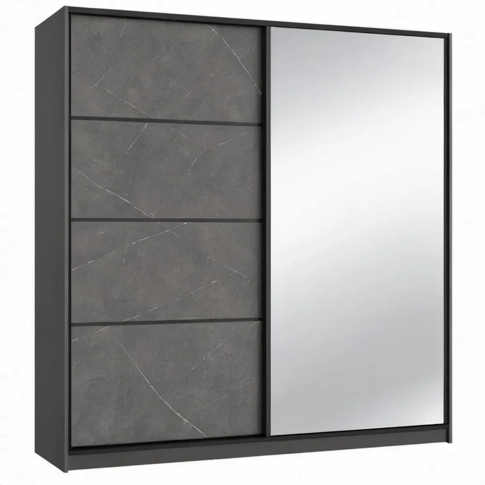 Schuifdeurkast 180 x 60 x 200 cm Antracietgrijs/Zwart/Zilver met spiegel