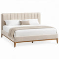 Tweepersoonsbed 160 x 200 cm Beige met Bruine Houten Poten