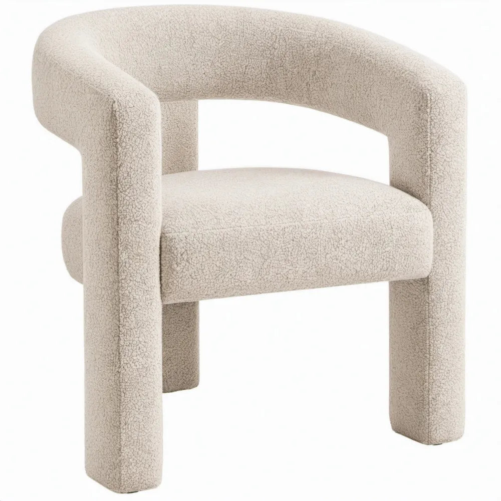 Crèmekleurige bouclé fauteuil met gebogen vorm, 74 x 73 x 76 cm