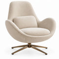 Draaibare fauteuil met armleuningen in crèmekleurige bouclé en bronzen onderstel, 82 x 86 x 99 cm