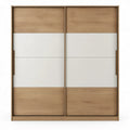 Schuifdeurkast 200 x 60 x 220 cm in naturel eiken en wit met 2 schuifdeuren