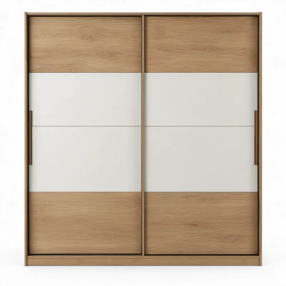 Schuifdeurkast 200 x 60 x 220 cm in naturel eiken en wit met 2 schuifdeuren