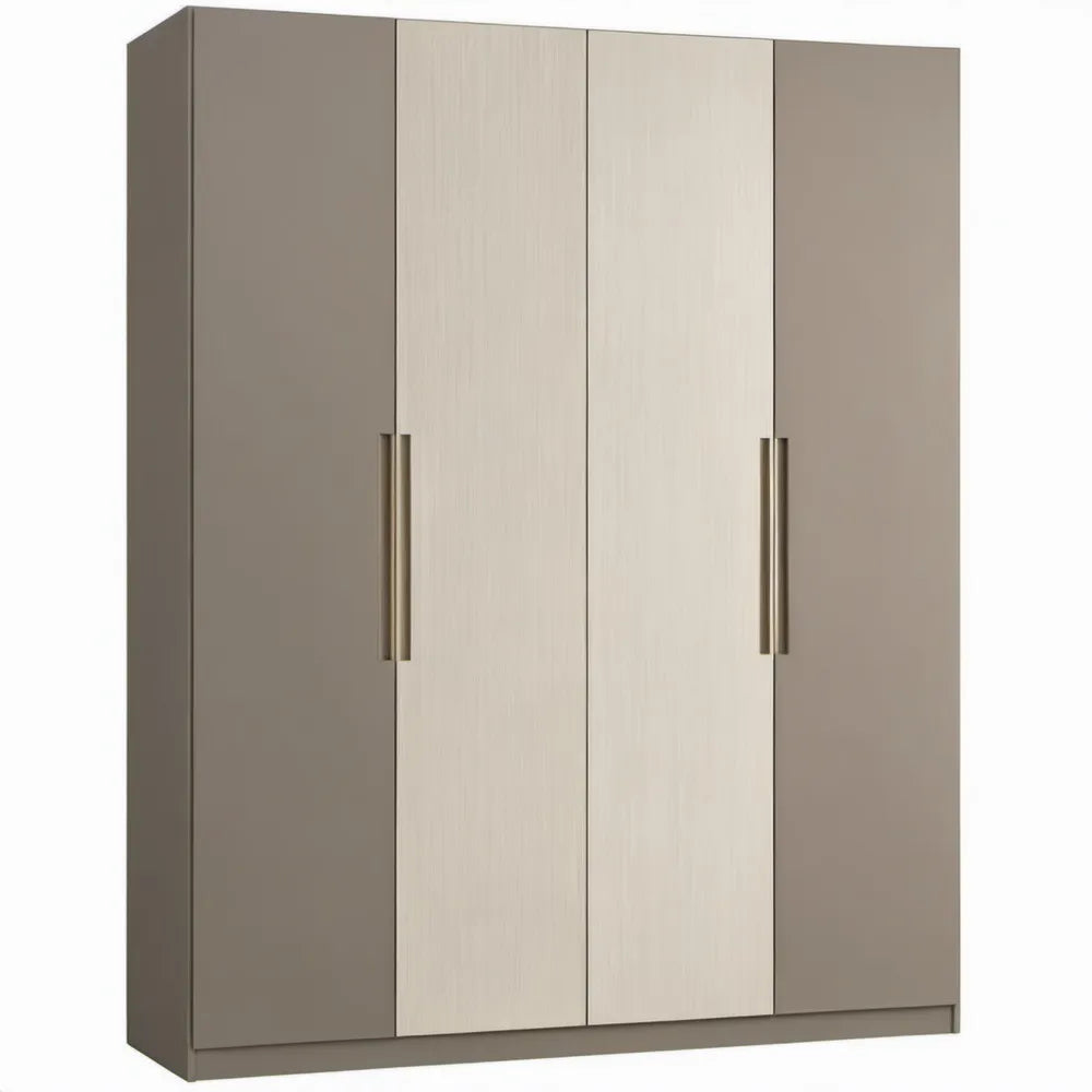 Kledingkast met 4 draaideuren, 180 x 52 x 200 cm, Taupe/Licht eiken