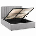 Gestoffeerd opbergbed 160 x 200 cm met lattenbodem en gasveren, lichtgrijs