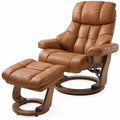 Cognacbruine relaxfauteuil van PU-kunstleer met verstelbare rugleuning en voetenbank, 82 x 80 x 105 cm