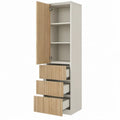 Opbergkast met deur en 3 lades, 60 x 40 x 180 cm, wit en naturel eikenkleurig
