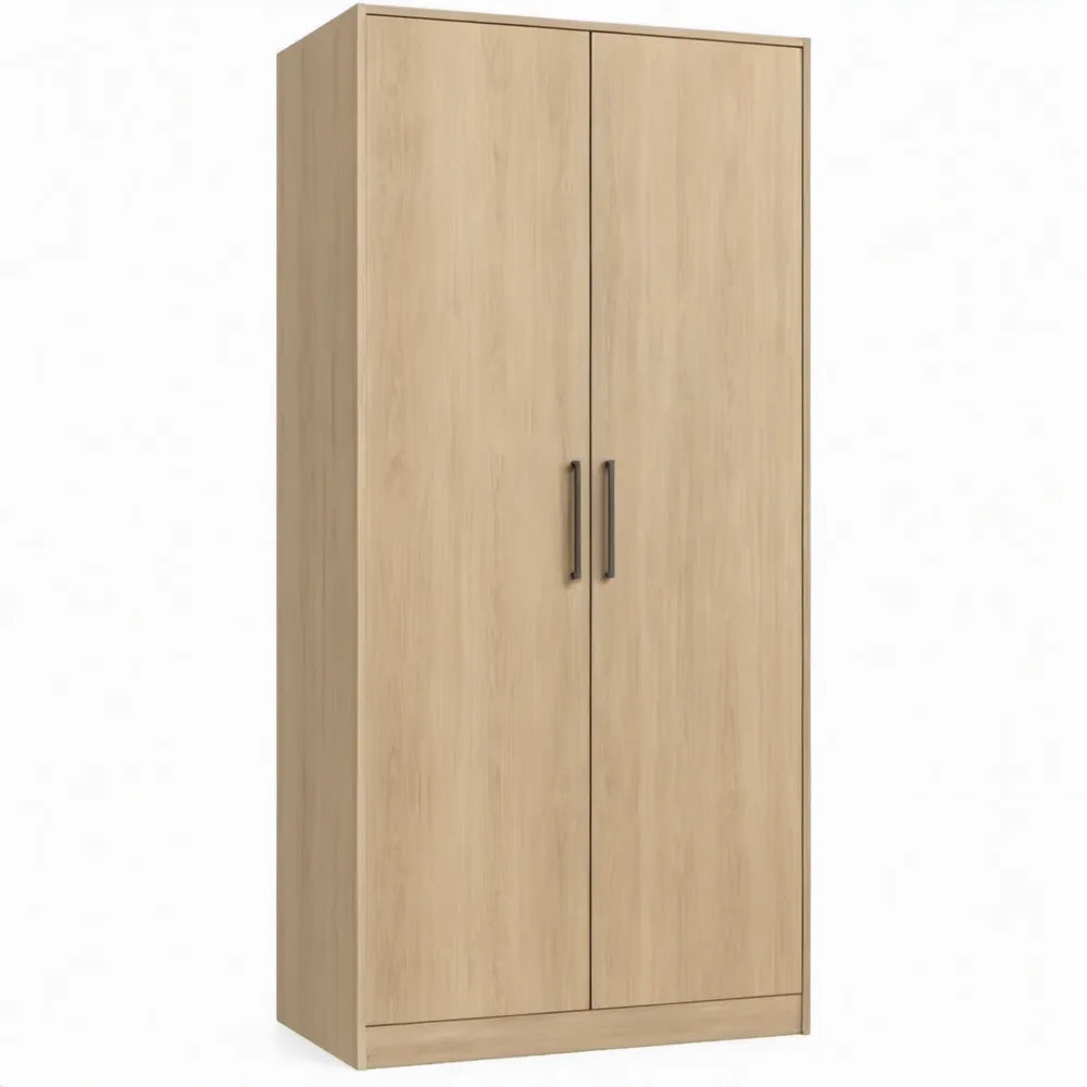 Opbergkast met 2 deuren, 80 x 40 x 180 cm, licht eiken met zwarte handgrepen