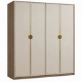 Vierdeurs kledingkast 180 x 60 x 220 cm – Crème, walnootbruin en goudkleurig